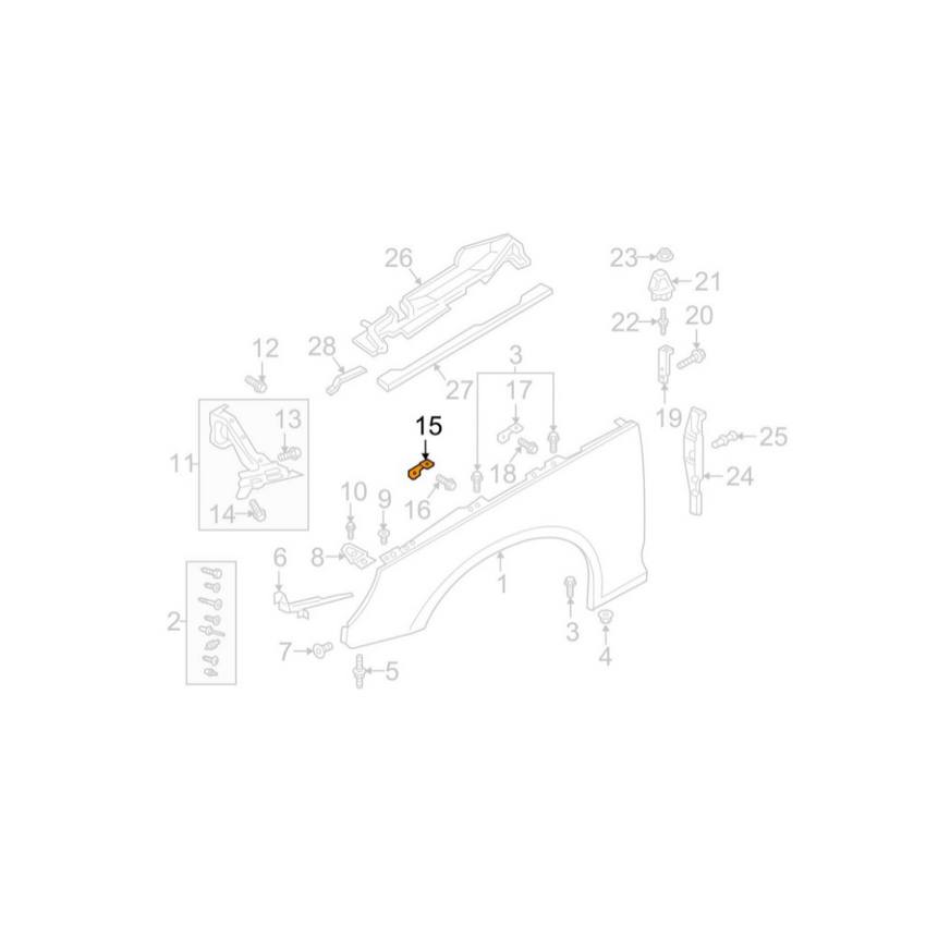 Audi Fender Retaining Bracket - Front Passenger Side 8W0821470